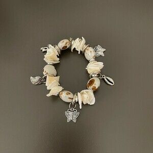 Shell Silver-tone Multicolor Butterfly Bow Leaf Fashion Charm Bracelet NWOT